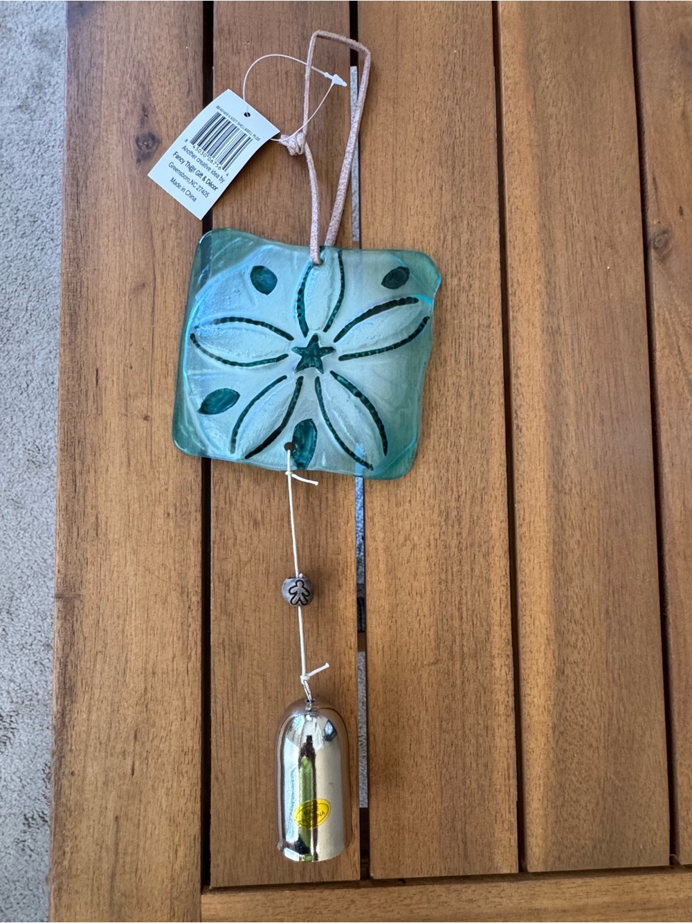 Green Glass Sand Dollar Wind Chime with Silver Bell